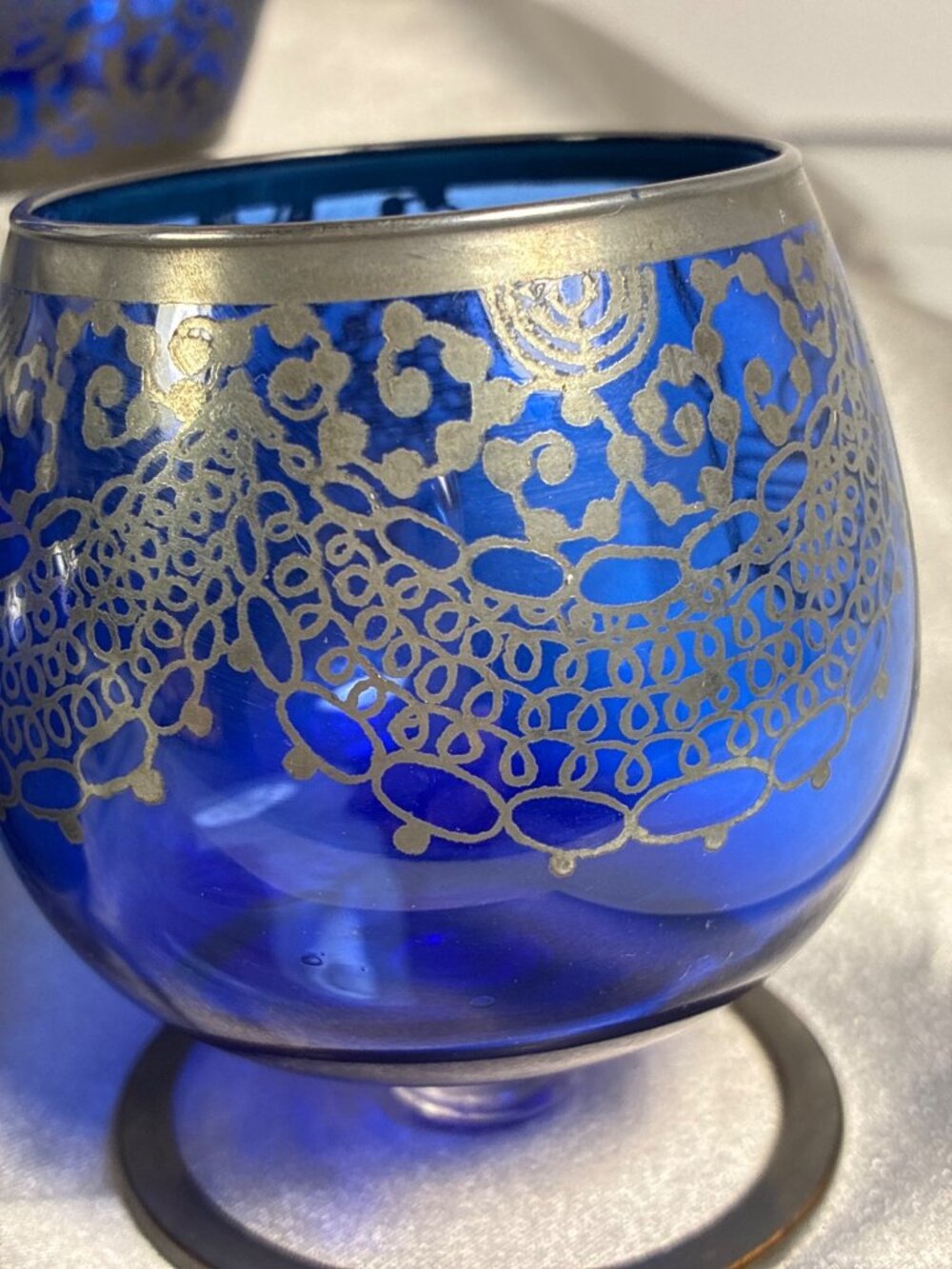 Vintage Cobalt Blue Silver Overlay Glasses Set of 5 - Picture 10 of 13